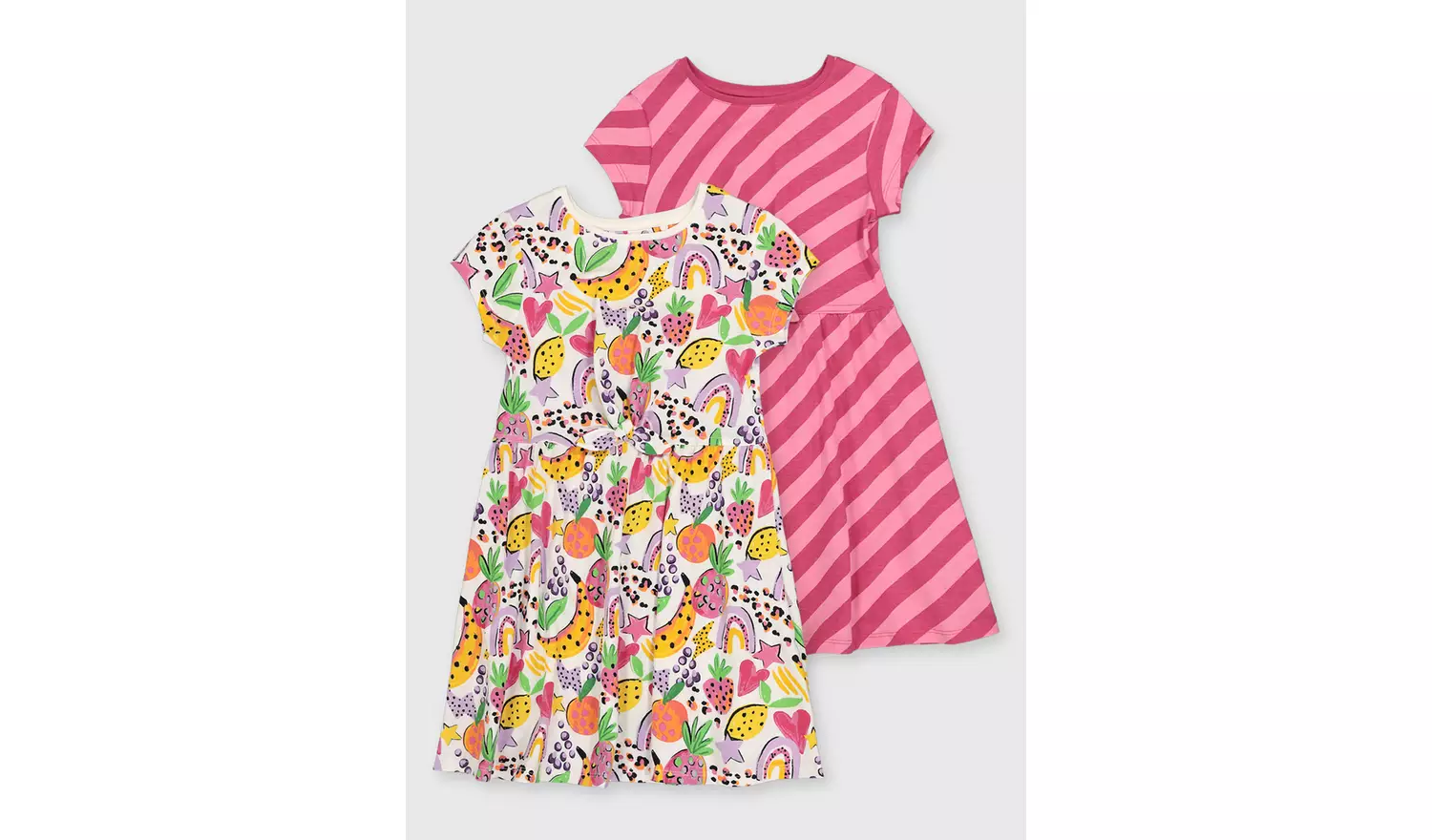 Pink Stripe & Fruit Print Jersey Dress 2 Pack - 3 years