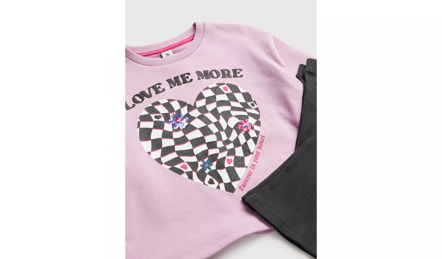 Lilac Slogan Heart Sweatshirt & Black Leggings 5 years