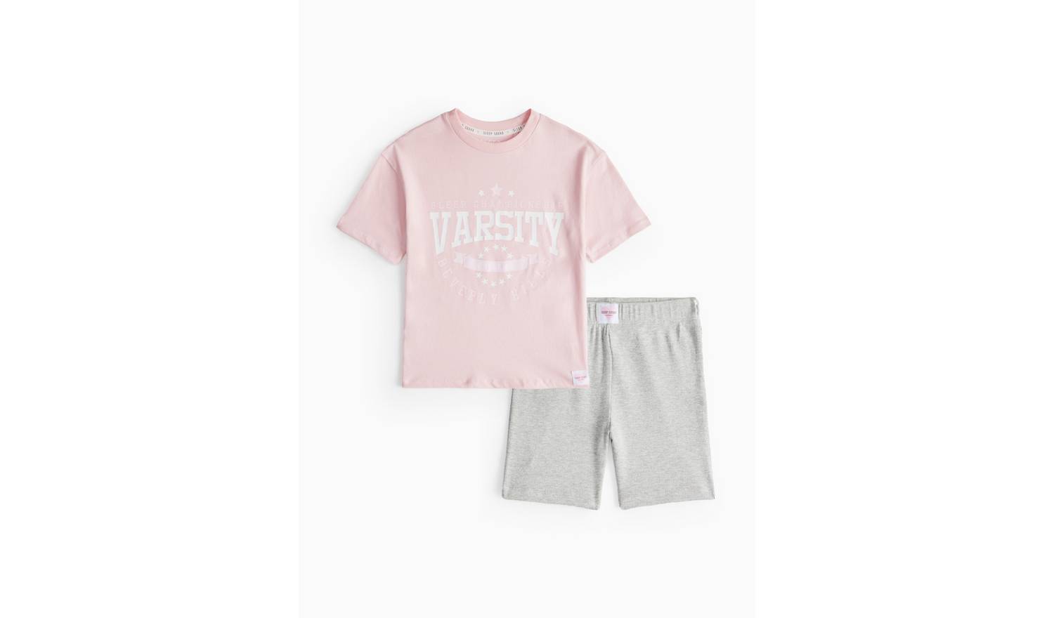 Pink Varsity T-Shirt & Grey Cycling Shorts8-9 years