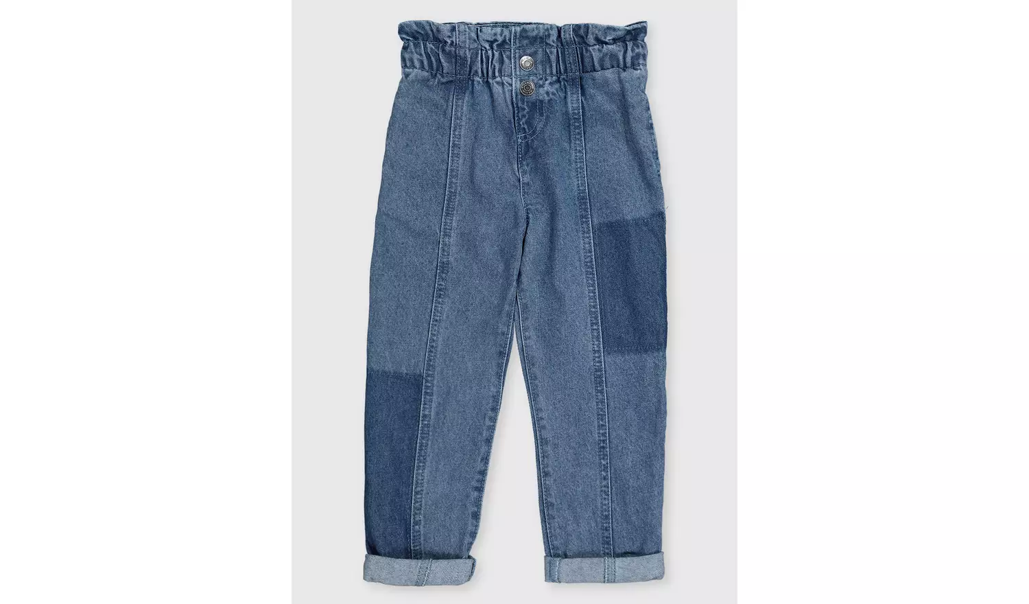 Blue Patchwork Paperbag Waist Jeans - 1-1.5 years