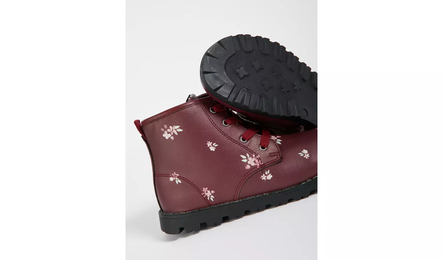 Burgundy Faux Leather Floral Boots - 3