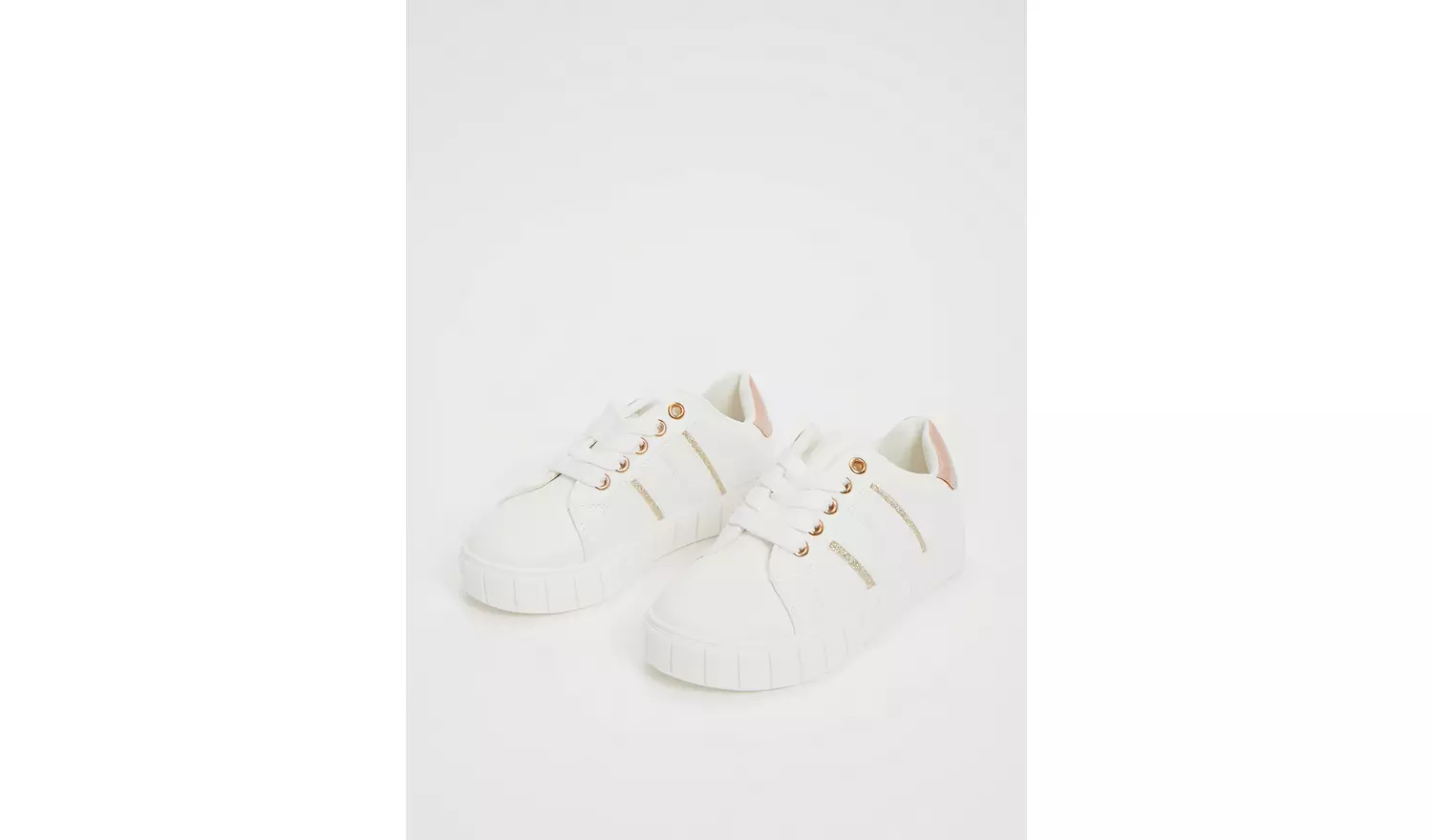 White & Pink Faux Leather Trainers - 13 Infant