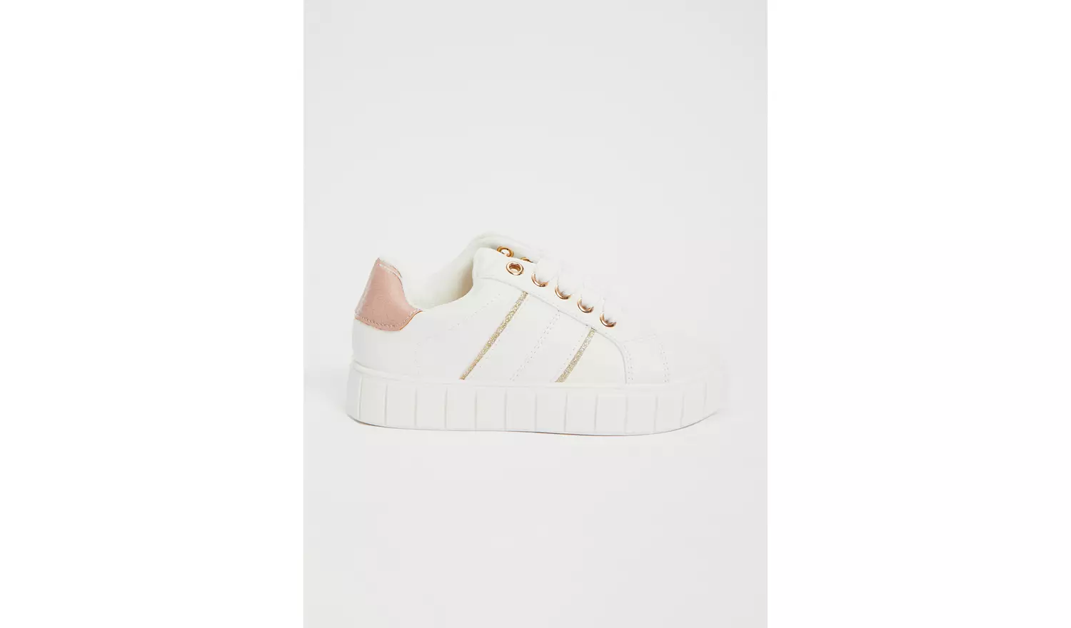 White & Pink Faux Leather Trainers - 13 Infant