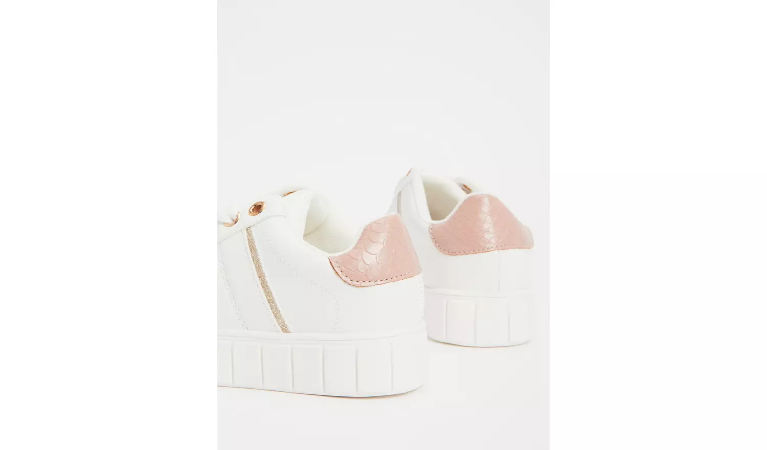 White & Pink Faux Leather Trainers - 1