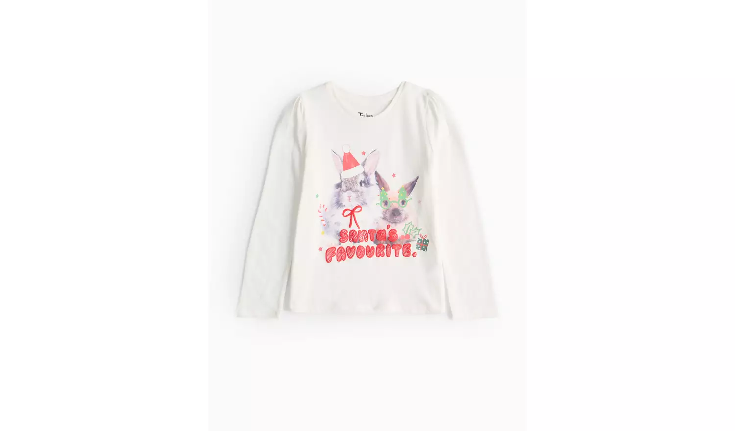 Cream Santa Bunny Graphic Christmas T-Shirt 5-6 years