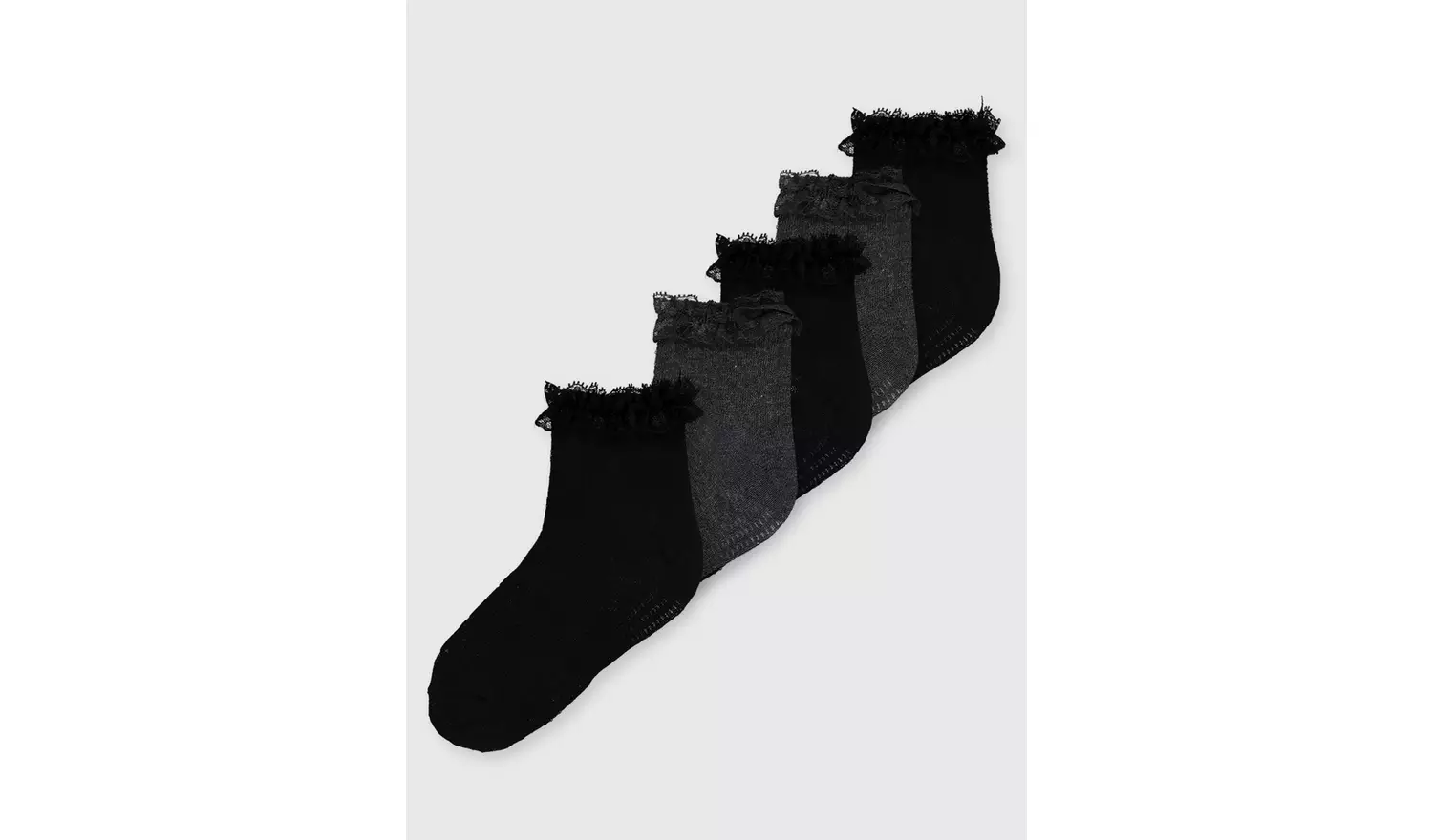 Black & Grey Lace Trim Socks 5 Pack 9-12