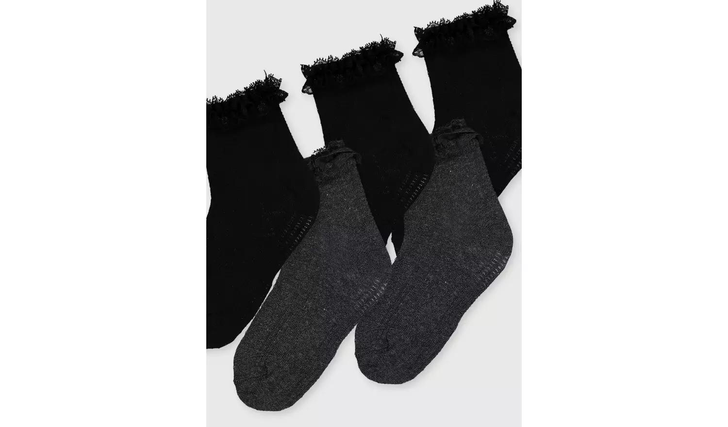 Black & Grey Lace Trim Socks 5 Pack 4-5.5