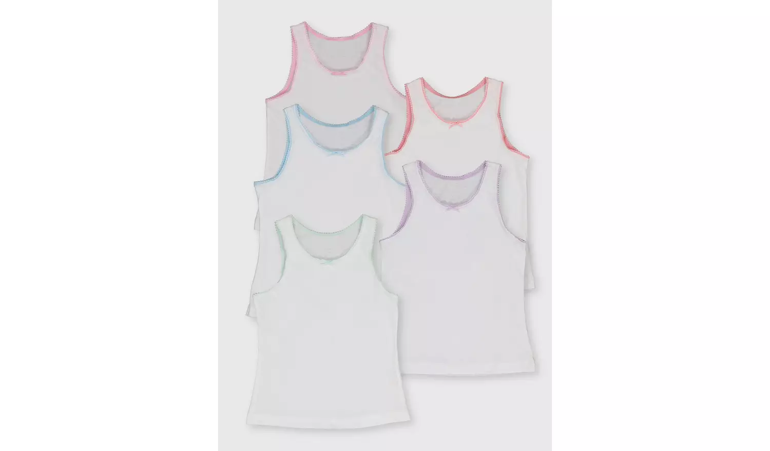 White Lace Trim Vests 5 Pack - 4-5 years