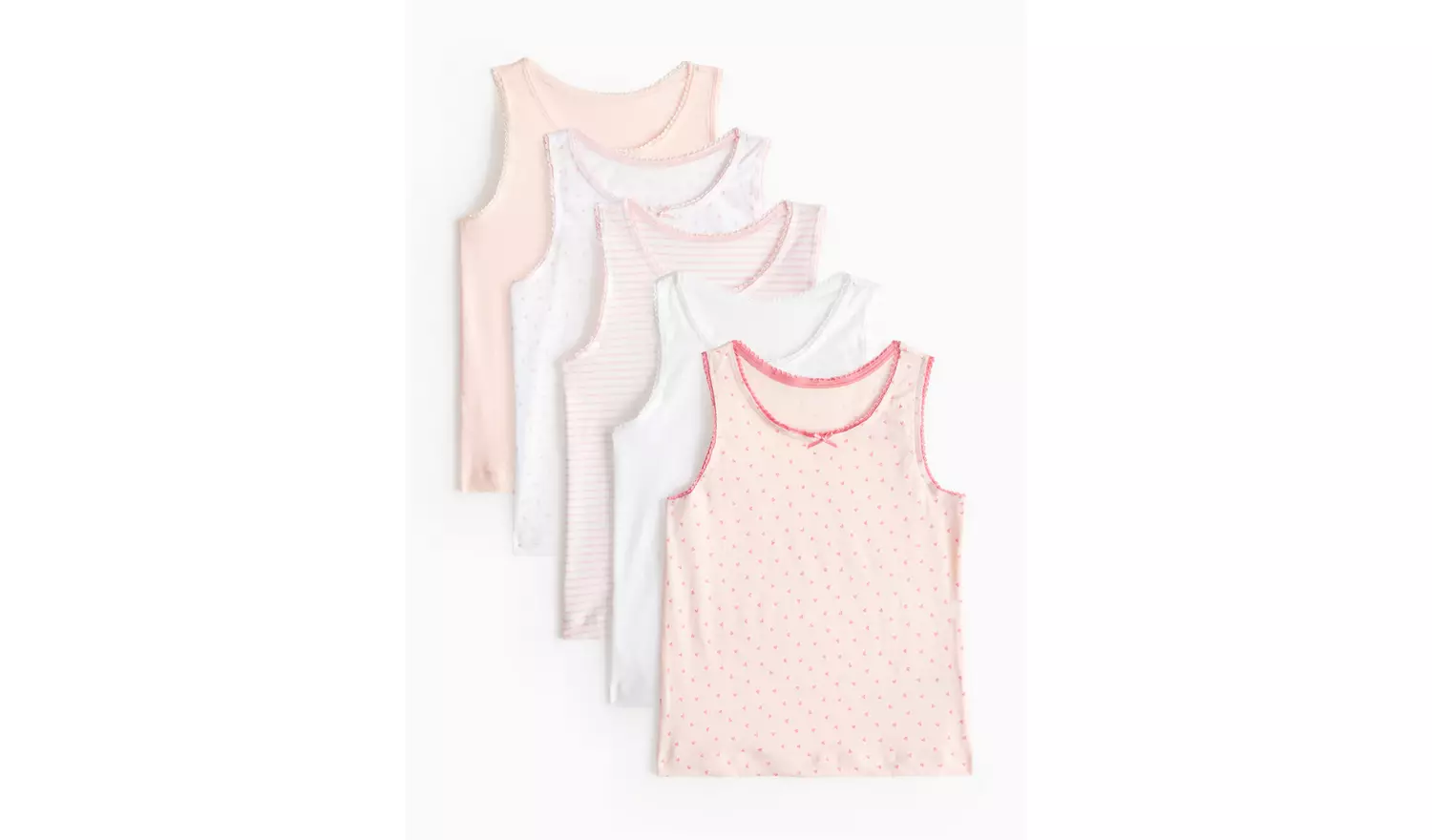 Pink Stripe Heart Print Vests 5 Pack 11-12 years