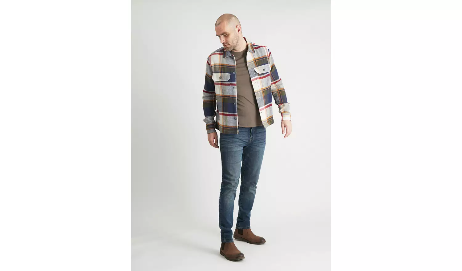 Khaki & Ochre Button Through Overshirt - XXXXL