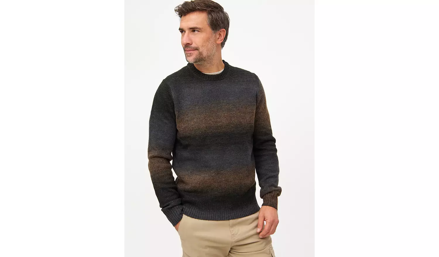 Brown Ombre Stripe Crew Neck Knitted Jumper S