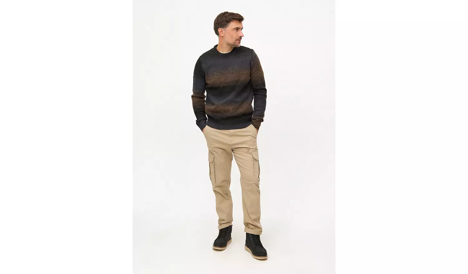 Brown Ombre Stripe Crew Neck Knitted Jumper XXXL