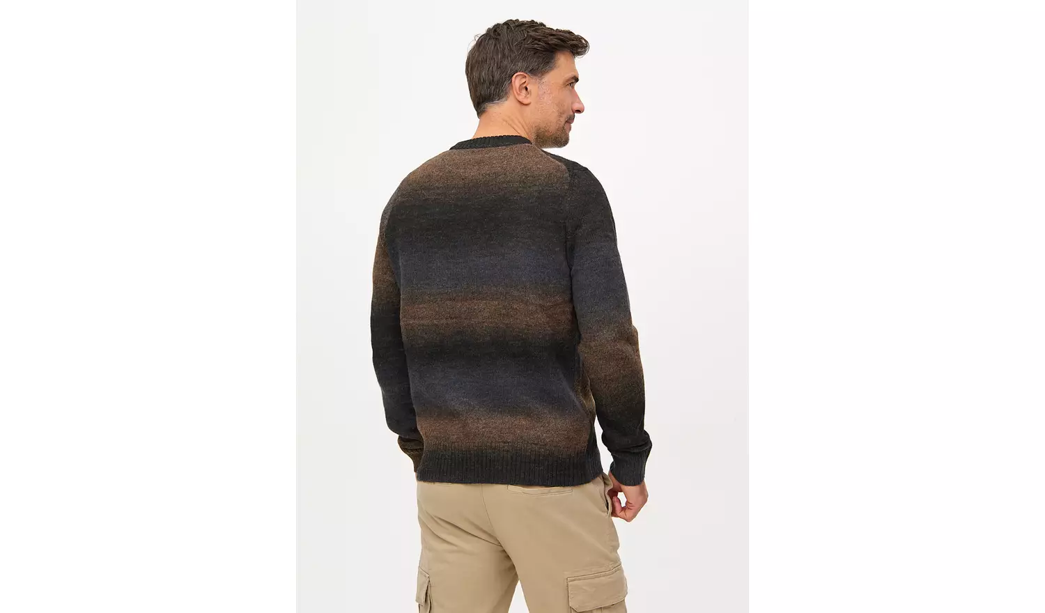 Brown Ombre Stripe Crew Neck Knitted Jumper L