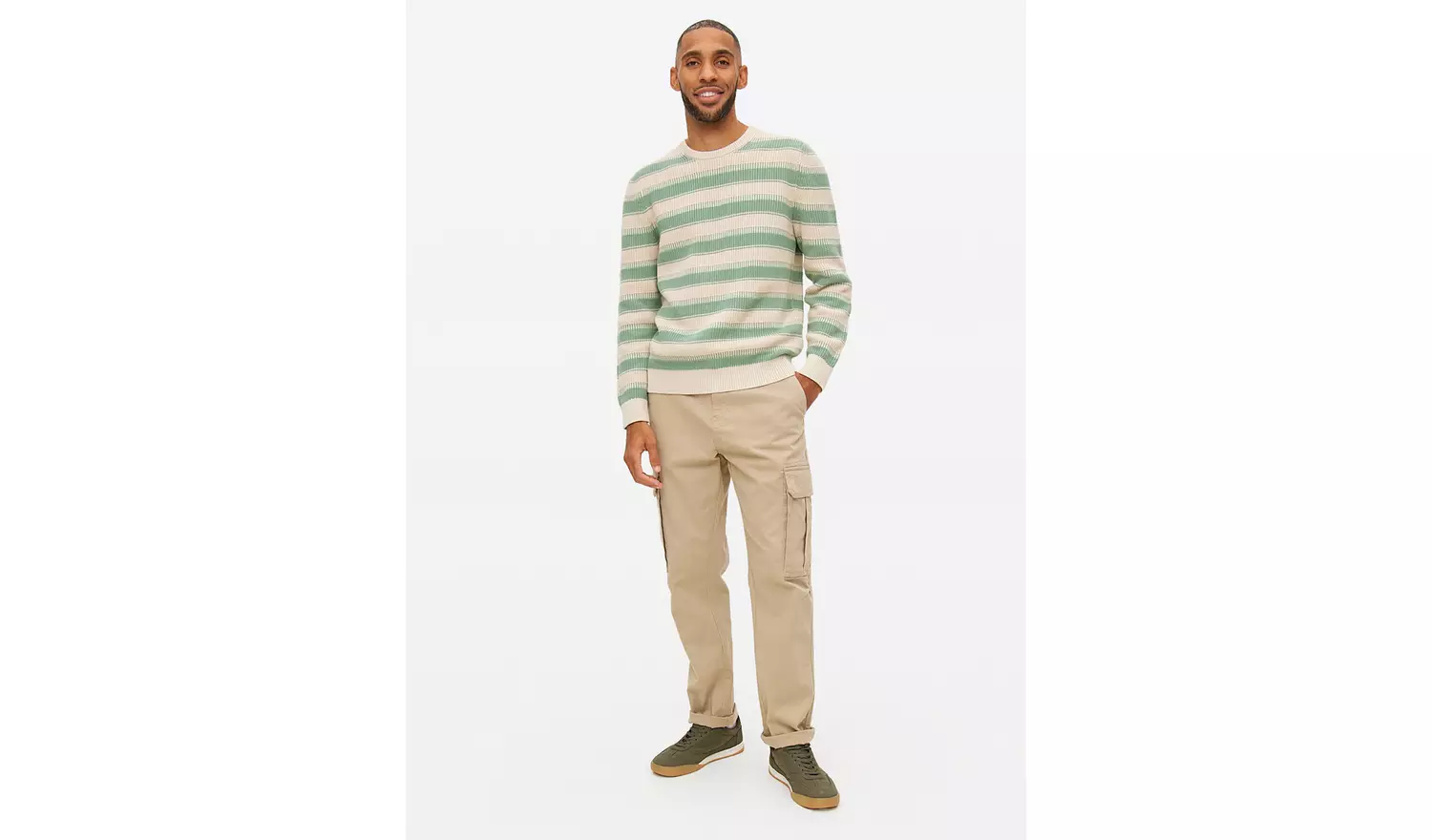Green Comb Stripe Crew Jumper S