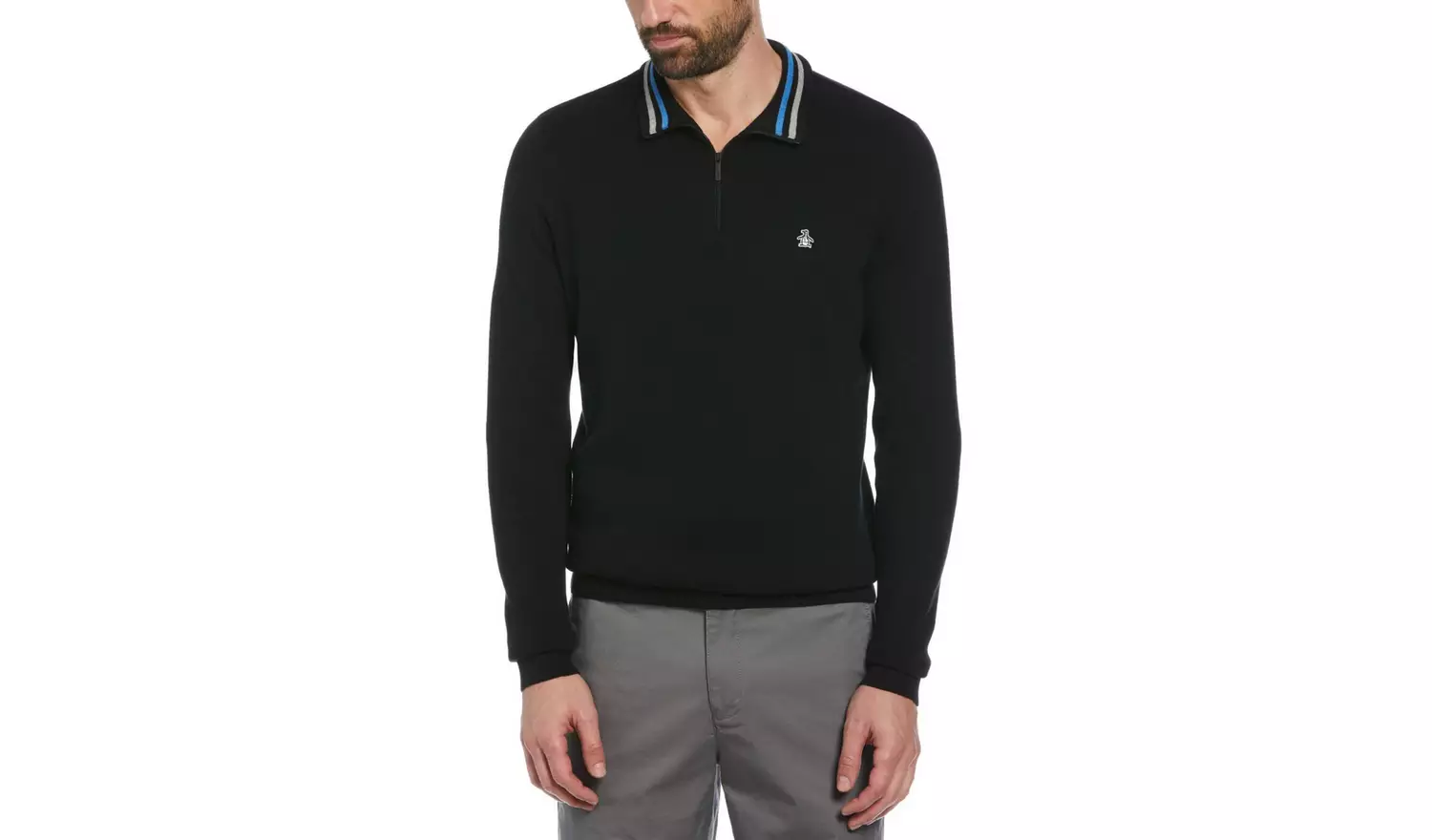 ORIGINAL PENGUIN Sticker Pete 1/4 Zip Cotton Jumper In Black S