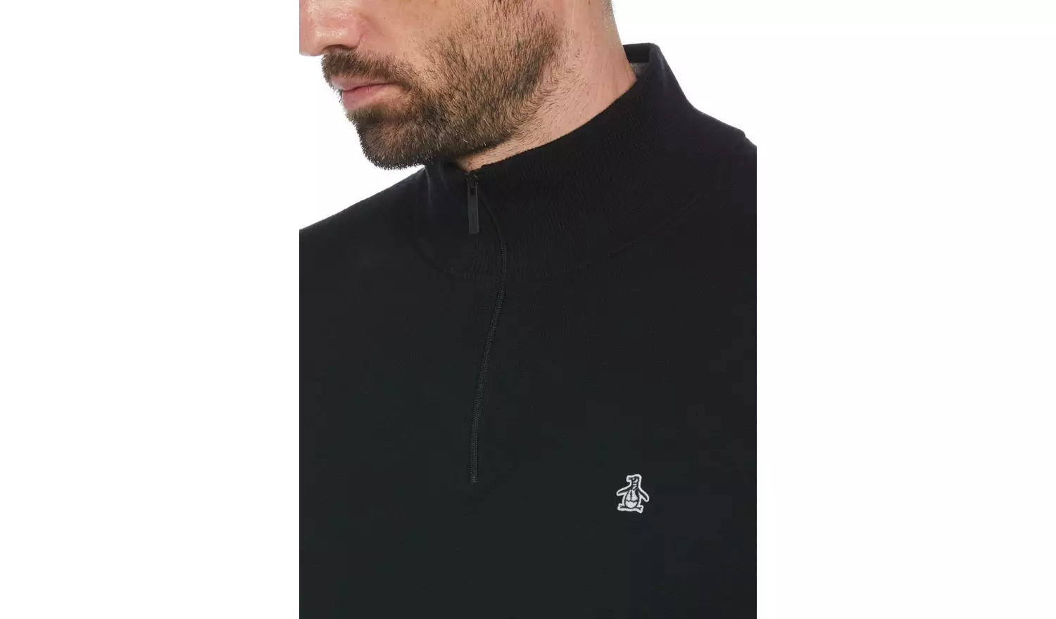 ORIGINAL PENGUIN Sticker Pete 1/4 Zip Cotton Jumper In Black L