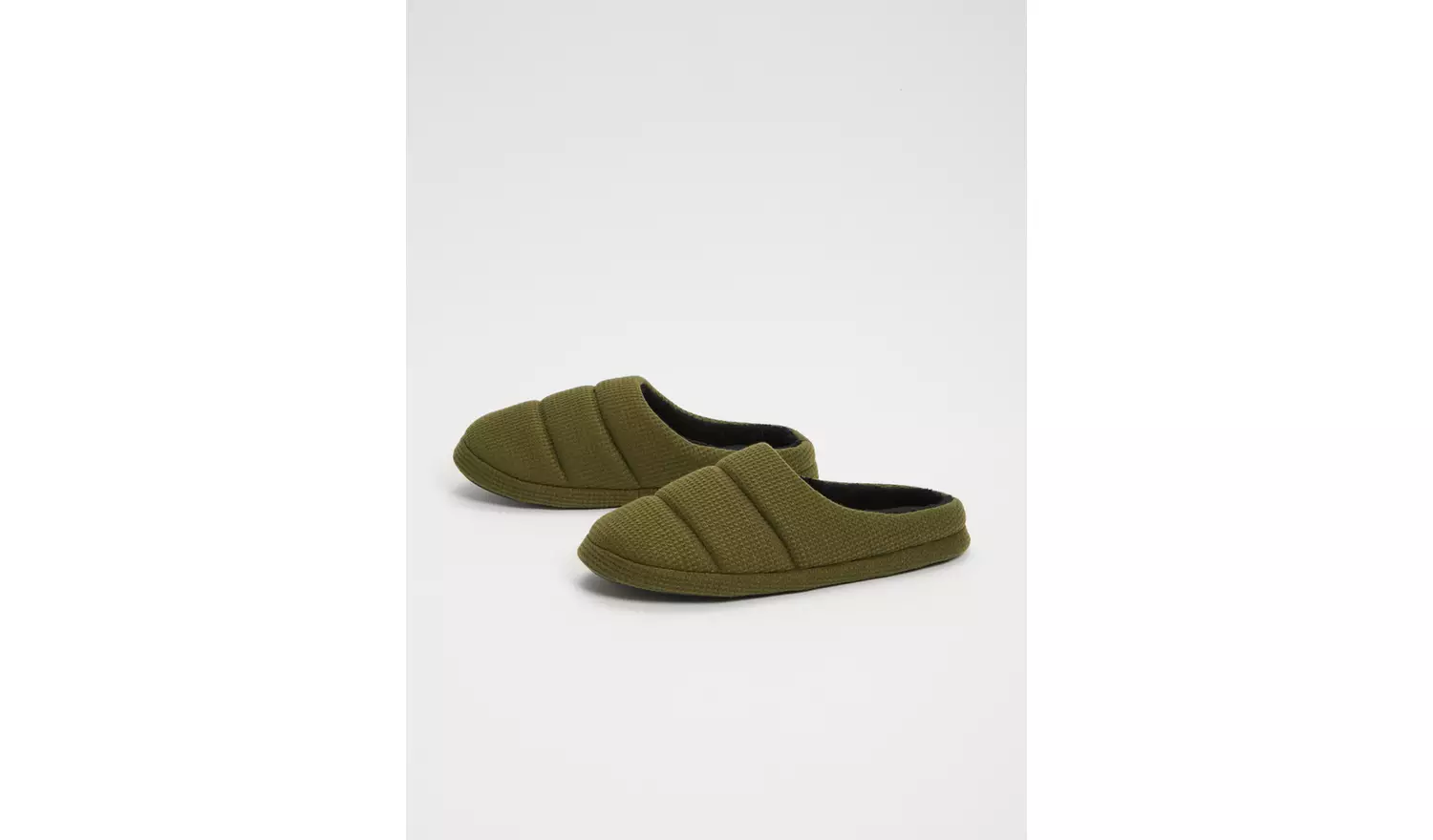 Olive Padded Mule Slippers With Memory Foam - S
