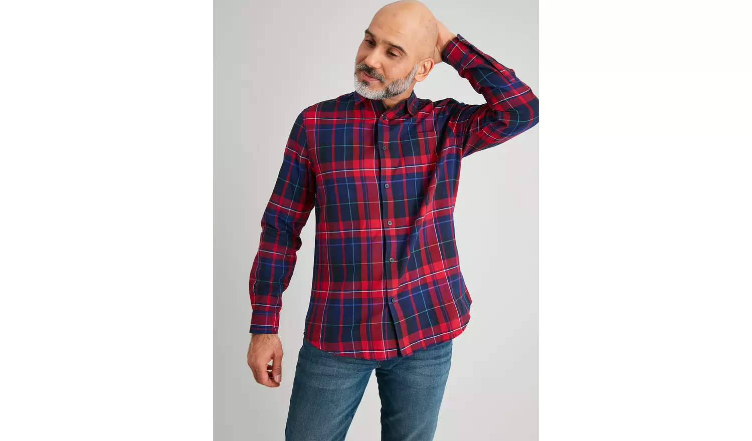 Red & Navy Tartan Regular Fit Shirt - XL