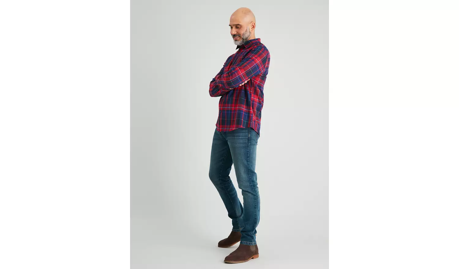 Red & Navy Tartan Regular Fit Shirt - XL