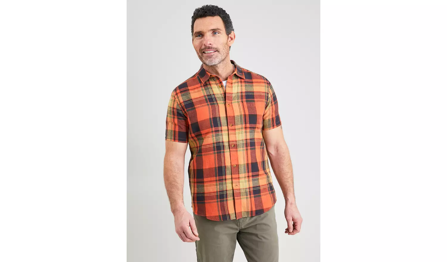 Orange Linen-Rich Check Shirt - XXXL