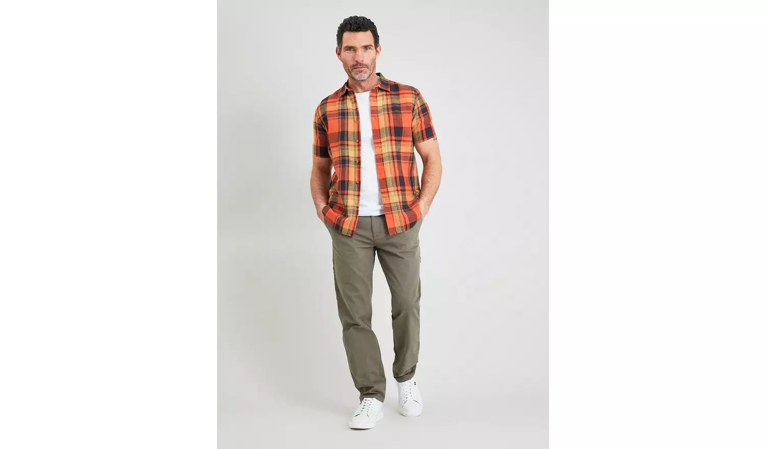Orange Linen-Rich Check Shirt - XXL