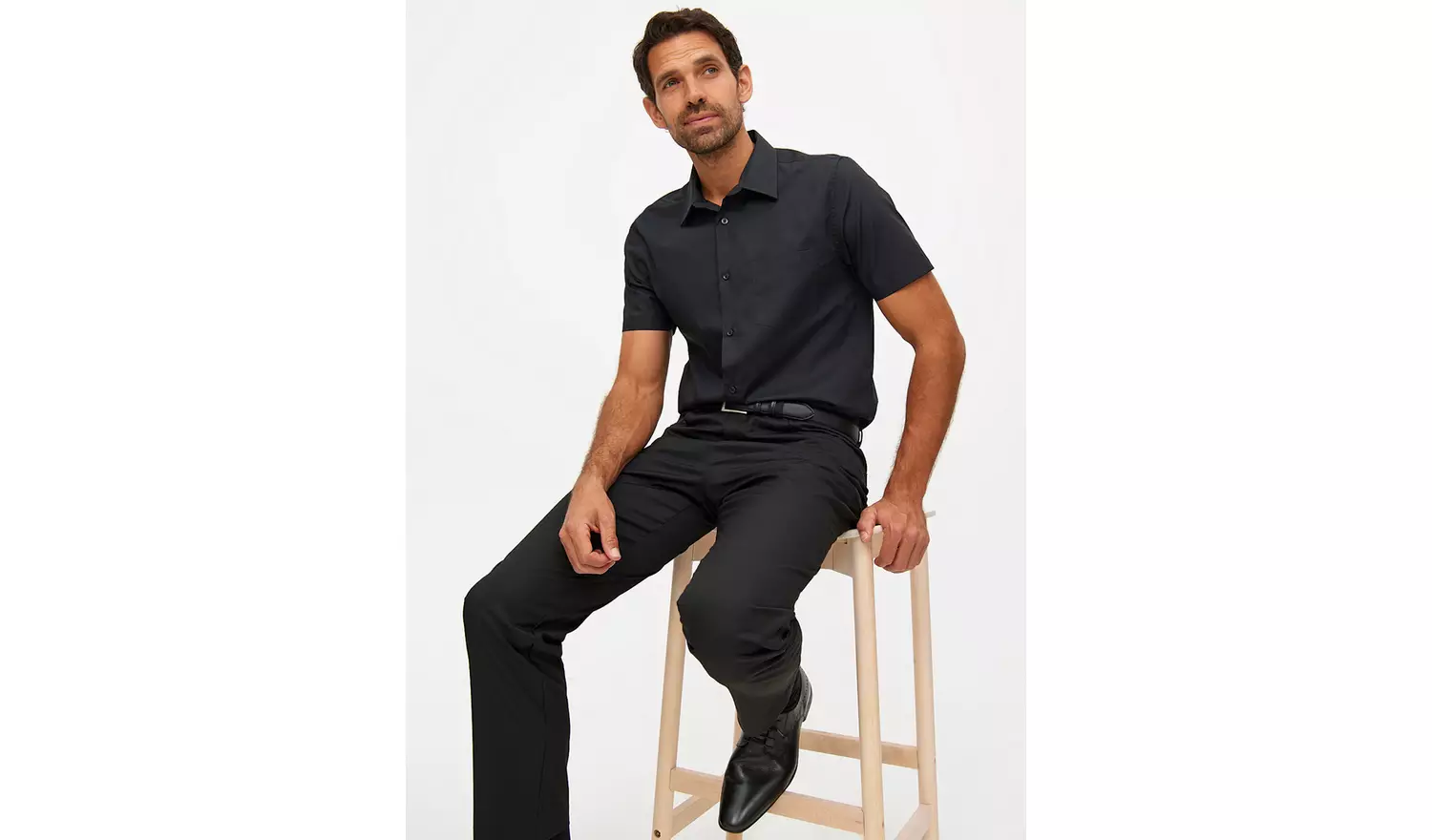 Black Regular Fit Easy Iron Shirts 2 Pack 16.5