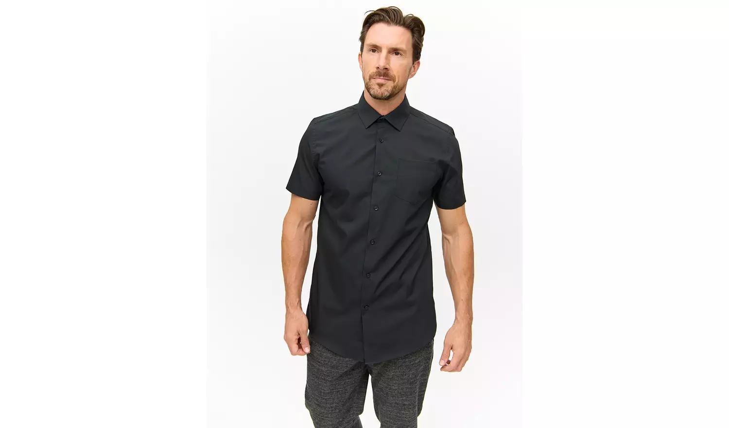 Black Regular Fit Short Sleeve Shirts 2 Pack 14.5