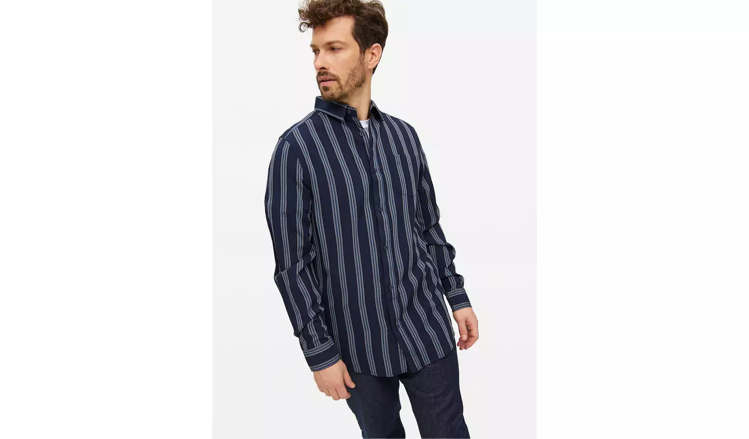 Navy Vertical Stripe Shirt M