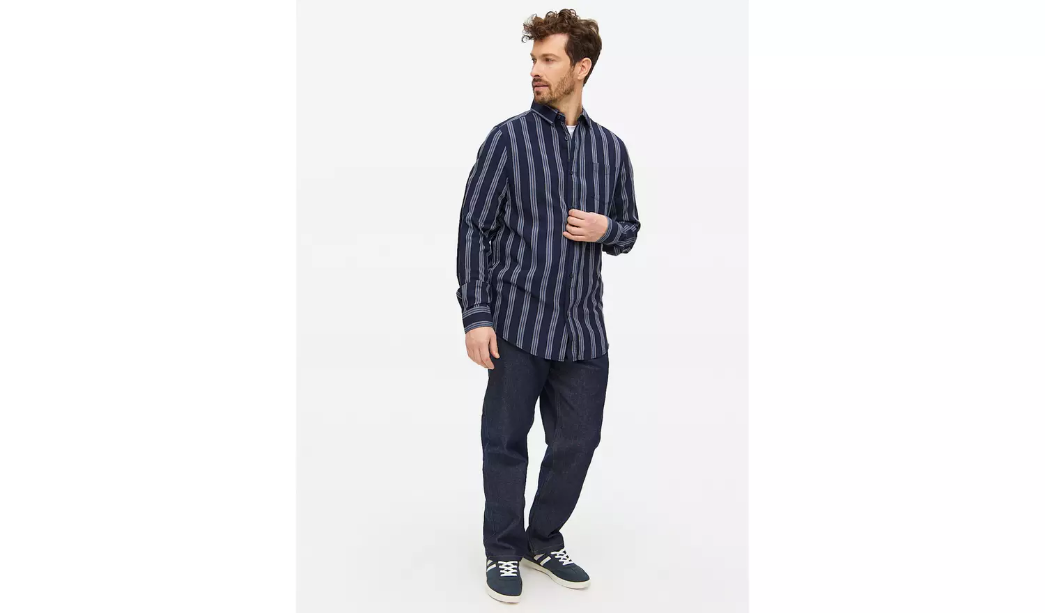 Navy Vertical Stripe Shirt L