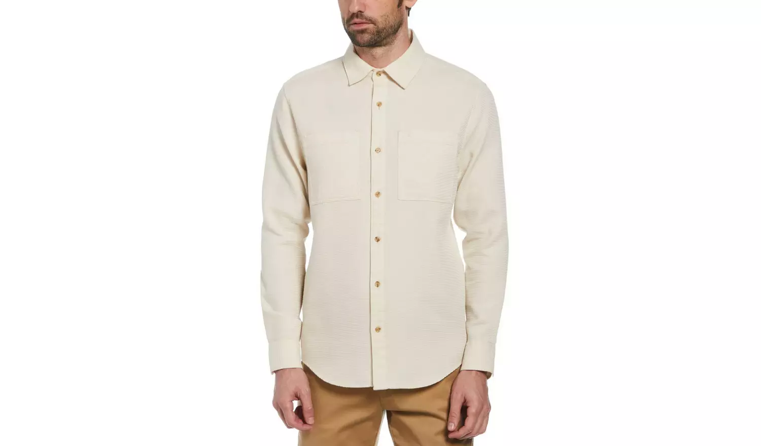 ORIGINAL PENGUIN Long Sleeve Waffle Shirt In Birch XS