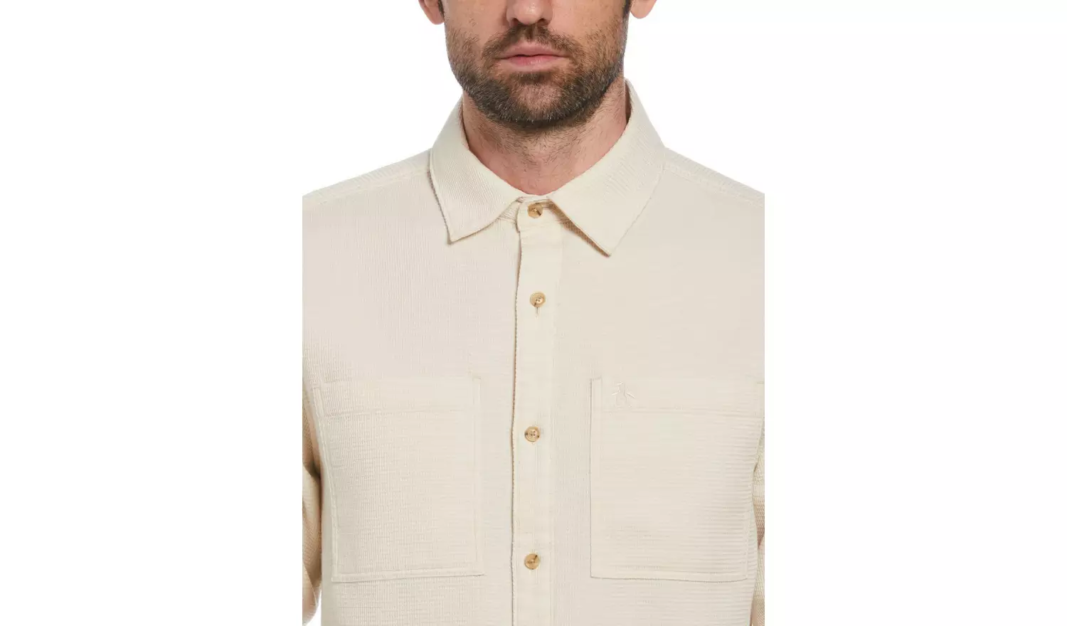 ORIGINAL PENGUIN Long Sleeve Waffle Shirt In Birch XS