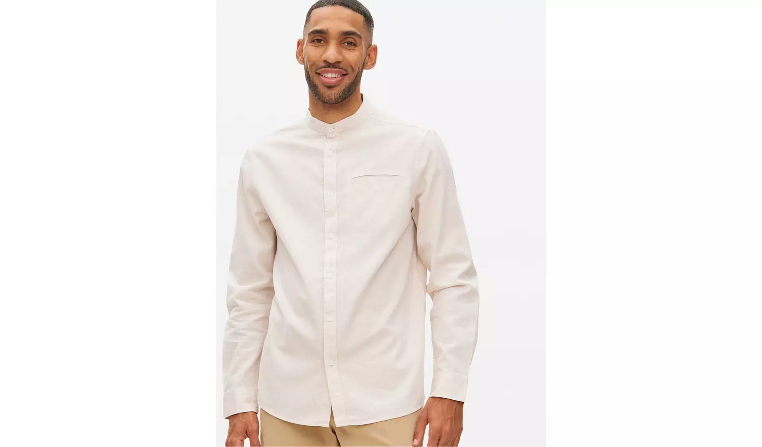Neutral Textured Grandad Shirt M