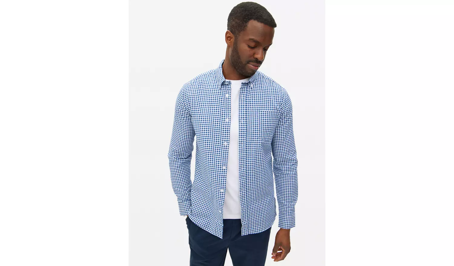 Navy Gingham Slim-Fit Oxford ShirtL