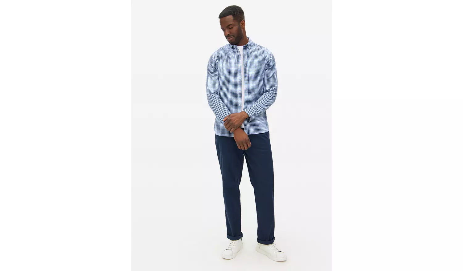Navy Gingham Slim-Fit Oxford ShirtXL