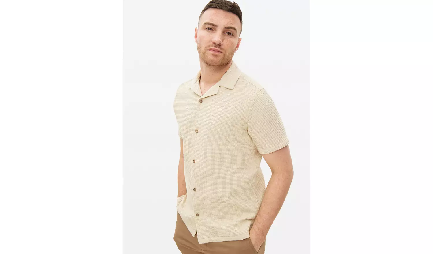 Stone Waffle Textured Shirt XXXL