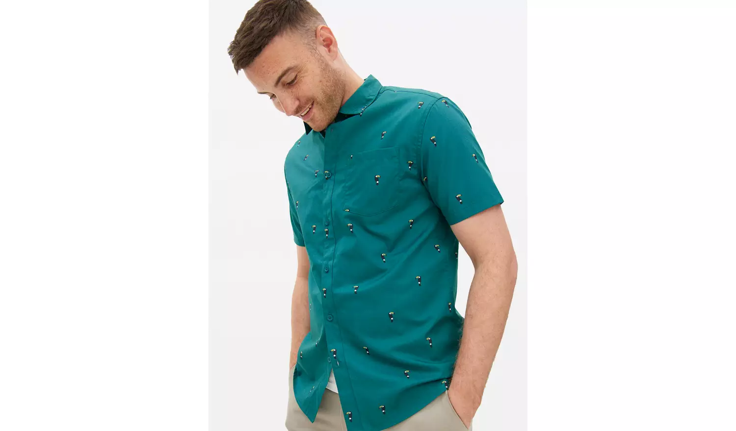 Teal Toucan Printed Shirt XXL