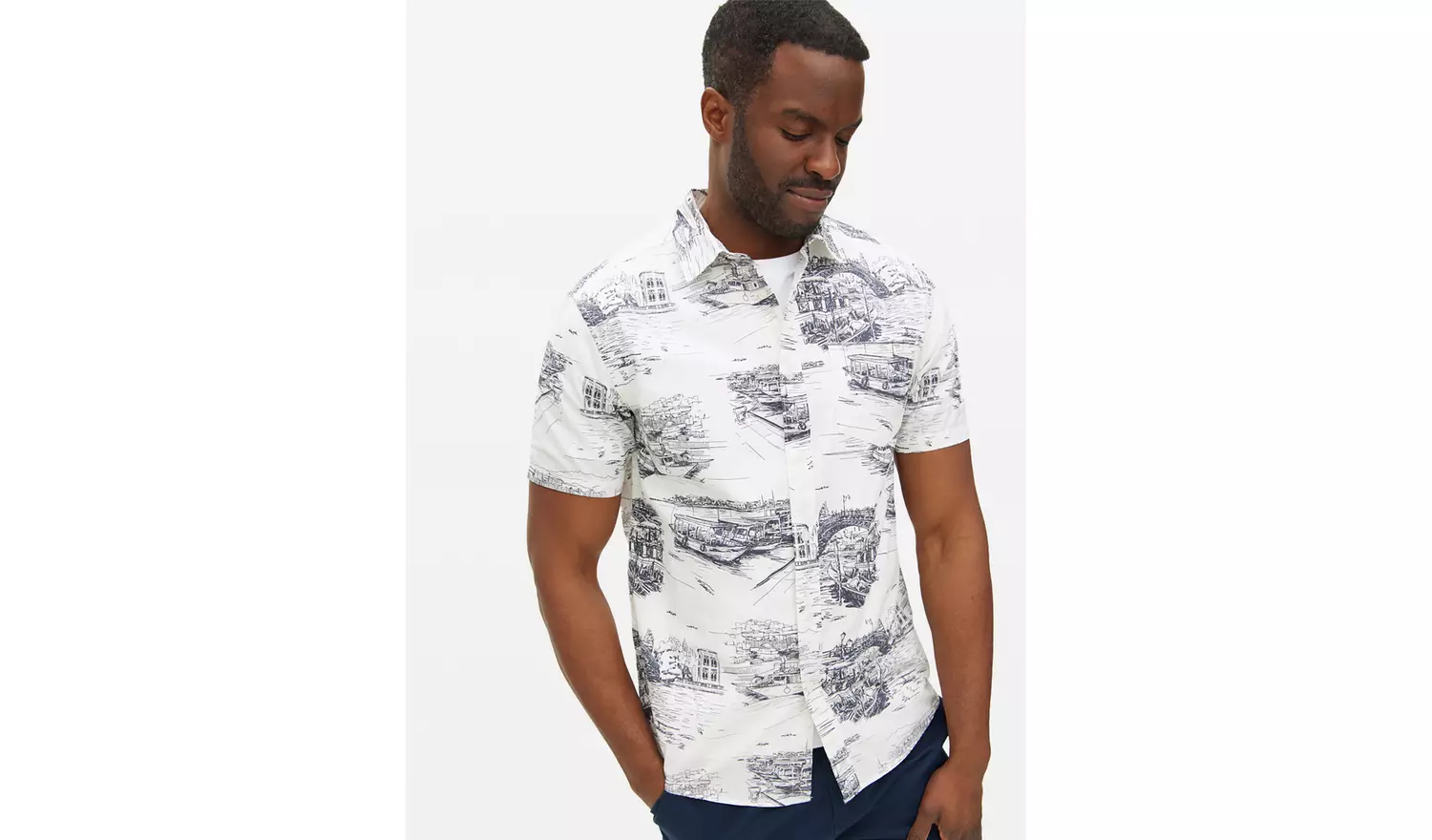 Navy Sketch Scenic Short Sleeve Shirt XXXXL