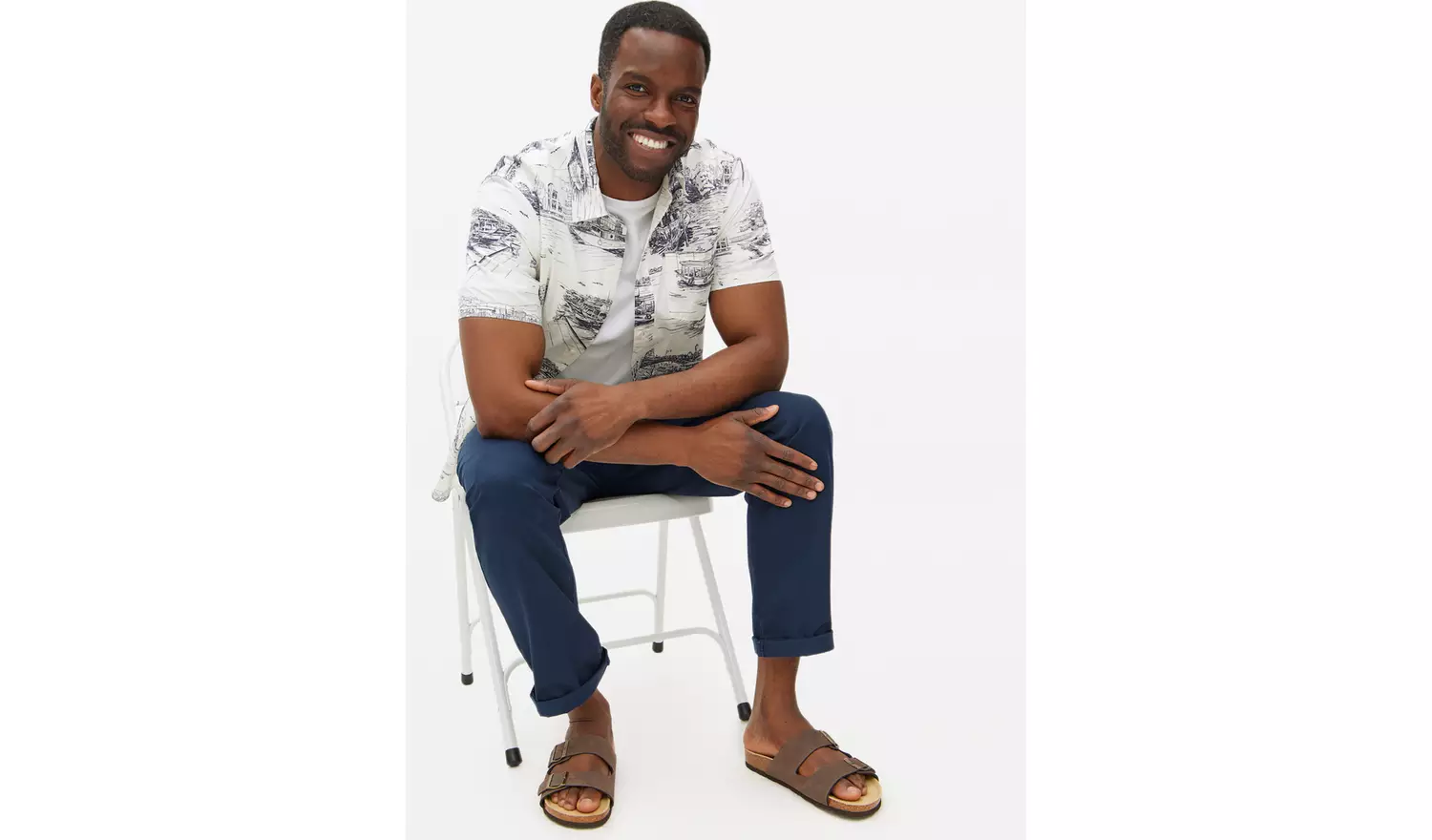 Navy Sketch Scenic Short Sleeve Shirt XXL