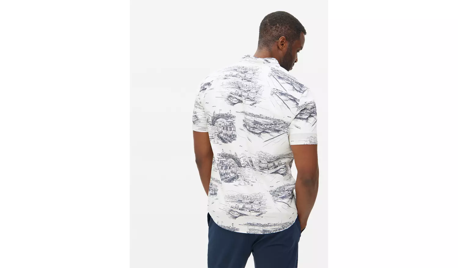 Navy Sketch Scenic Short Sleeve Shirt XXL