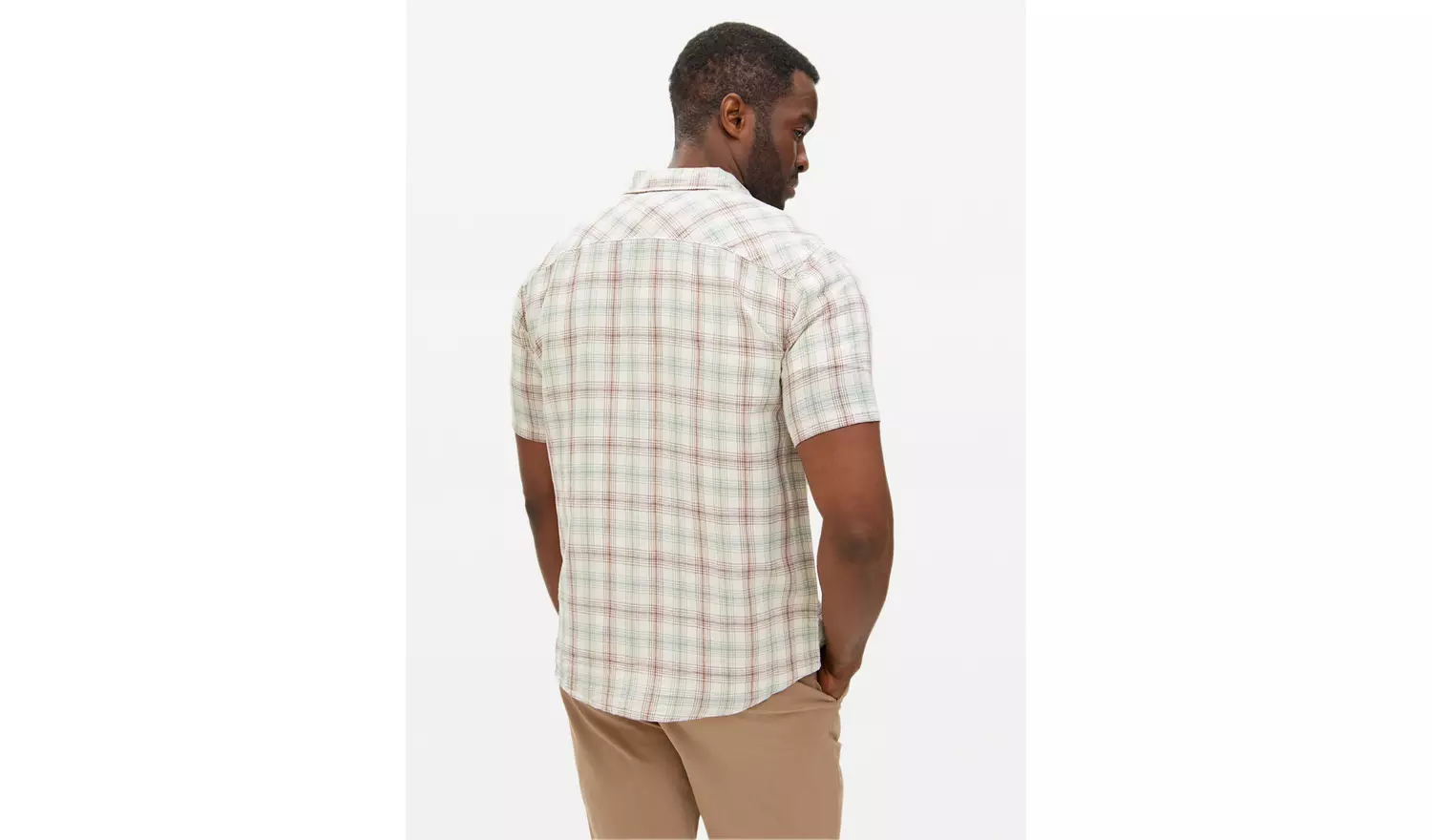 Brown & Green Checked Short Sleeve Shirt L