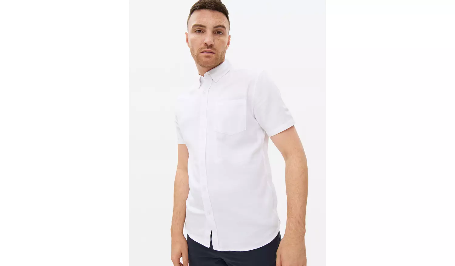 White Short Sleeve Slim Fit Oxford Shirt L