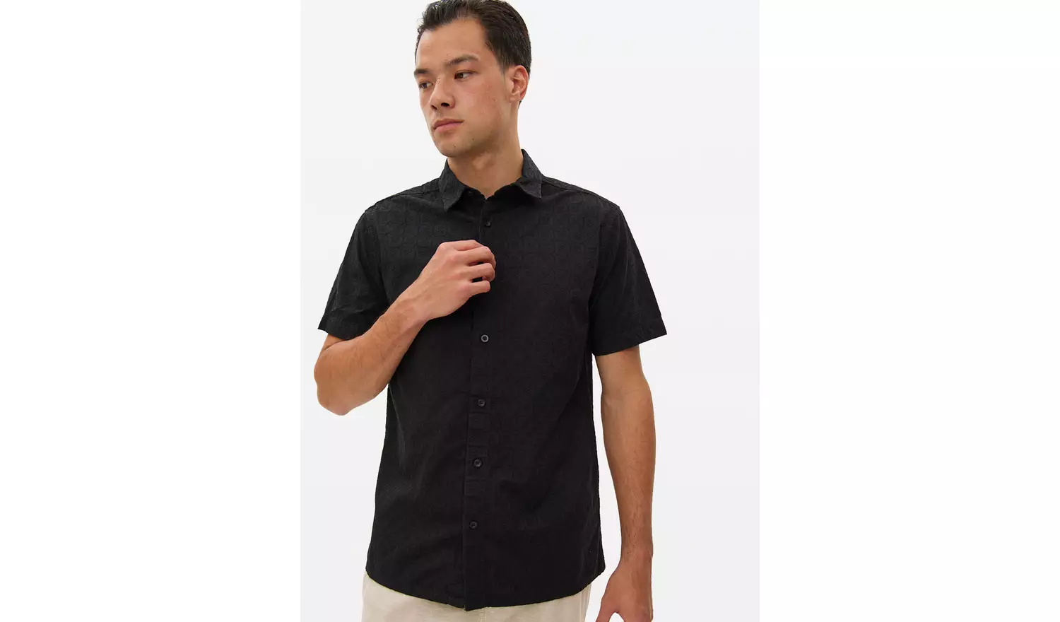 Black Short Sleeve Broderie Shirt S