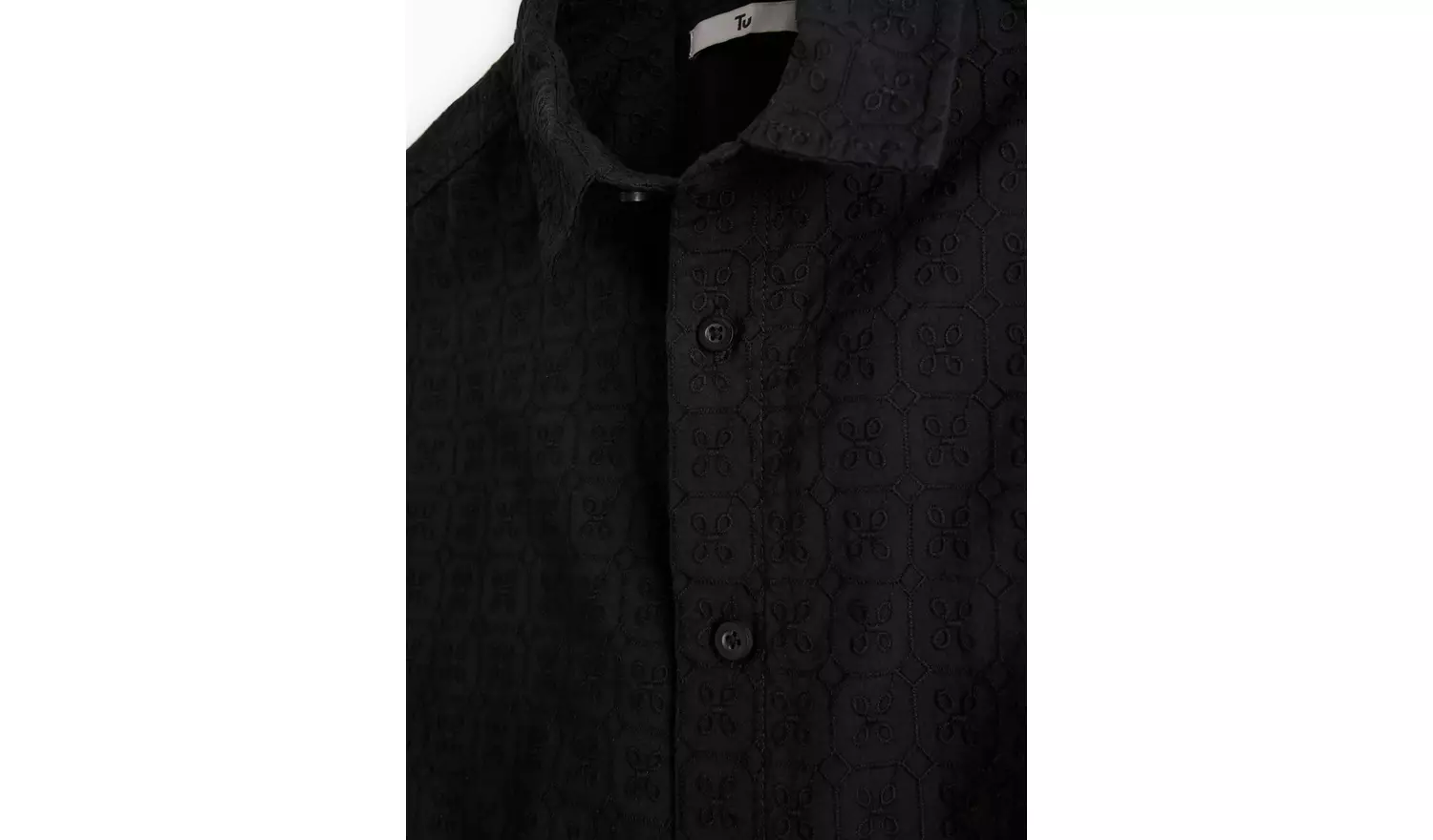 Black Short Sleeve Broderie Shirt M