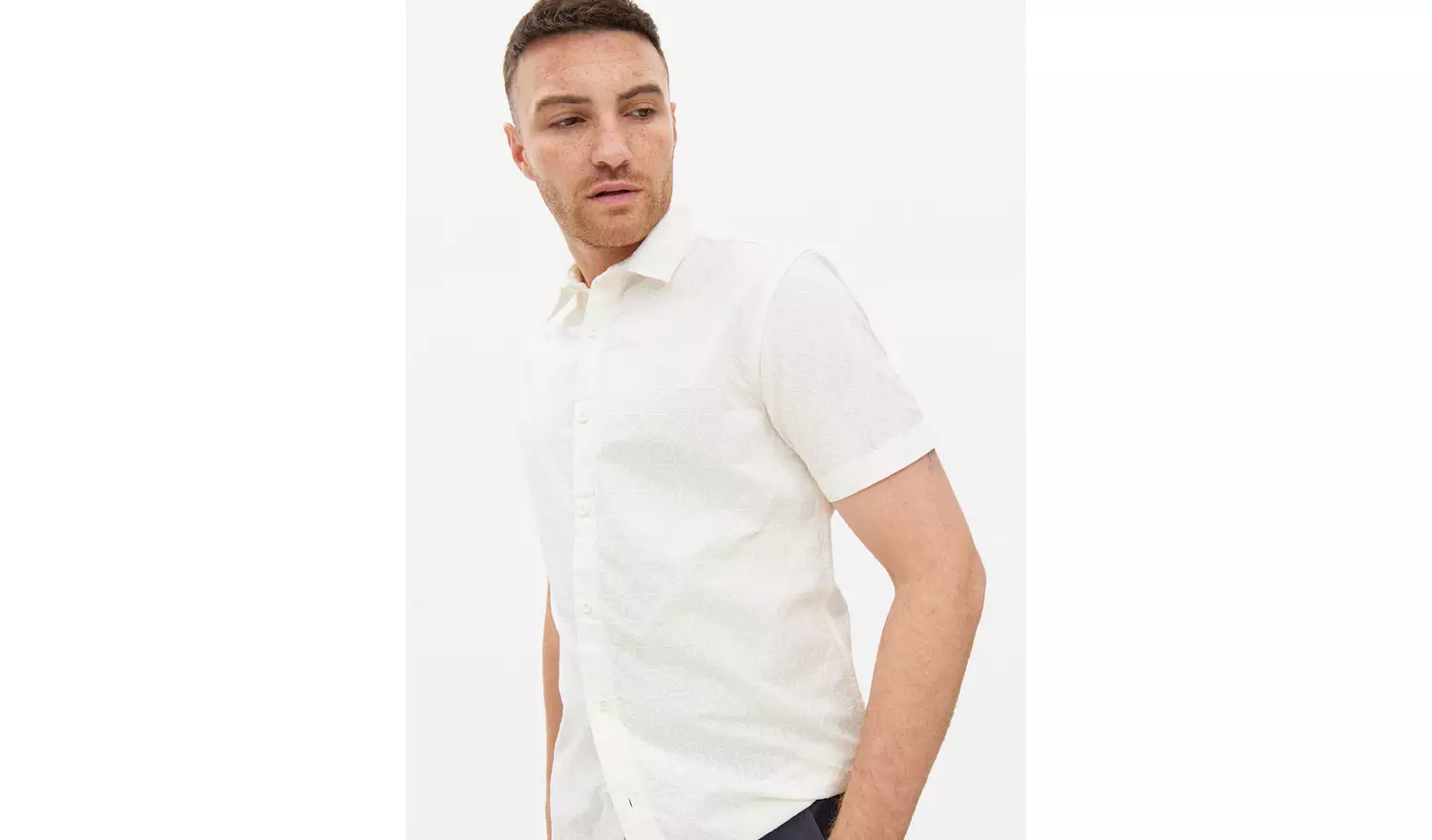 White Short Sleeve Broderie Shirt L
