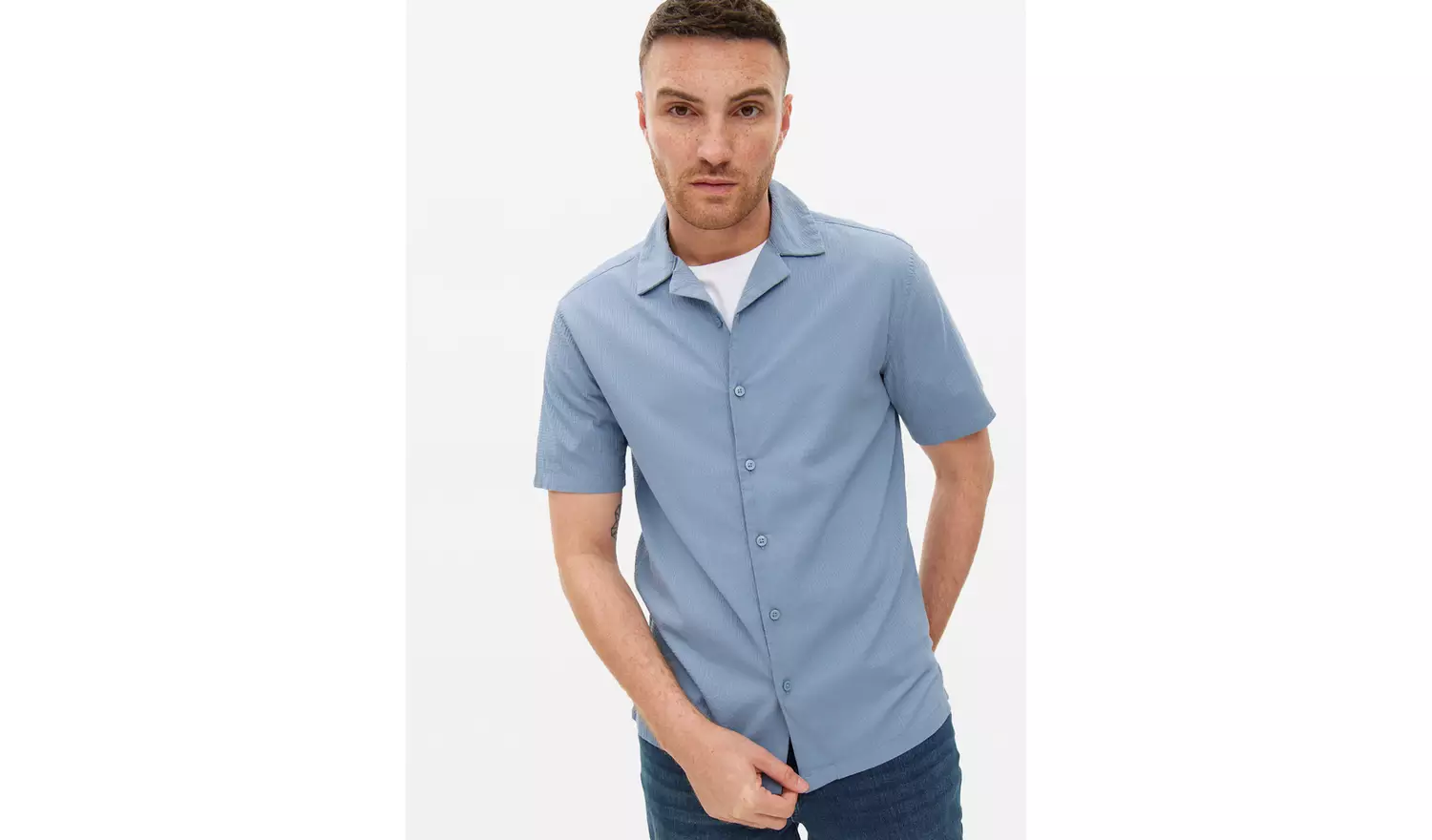 Blue Revere Collar Seersucker Shirt XXXL