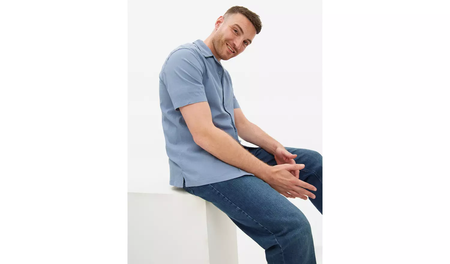 Blue Revere Collar Seersucker Shirt XXXL