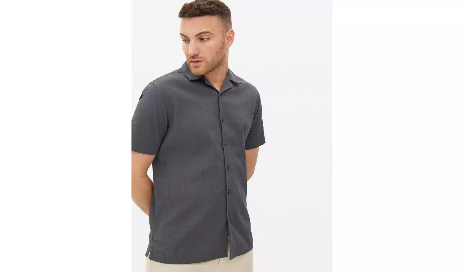 Charcoal Revere Collar Seersucker Shirt S