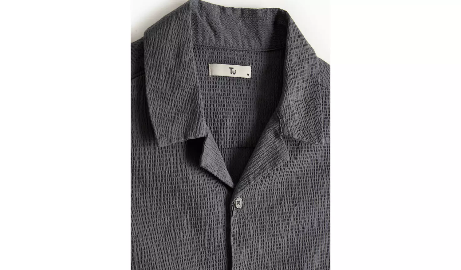 Charcoal Revere Collar Seersucker Shirt L