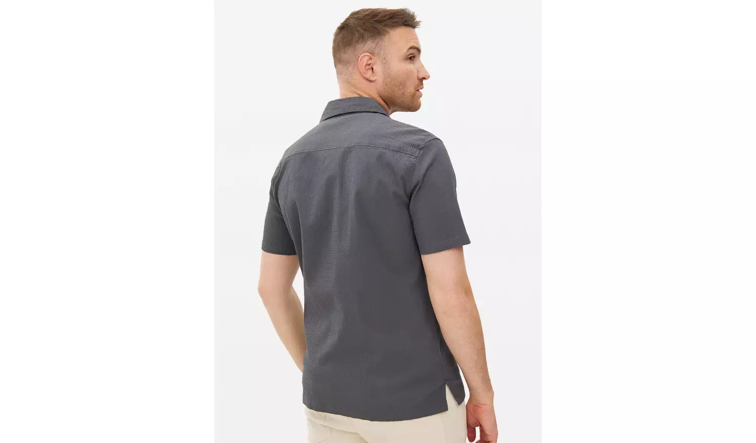Charcoal Revere Collar Seersucker Shirt M