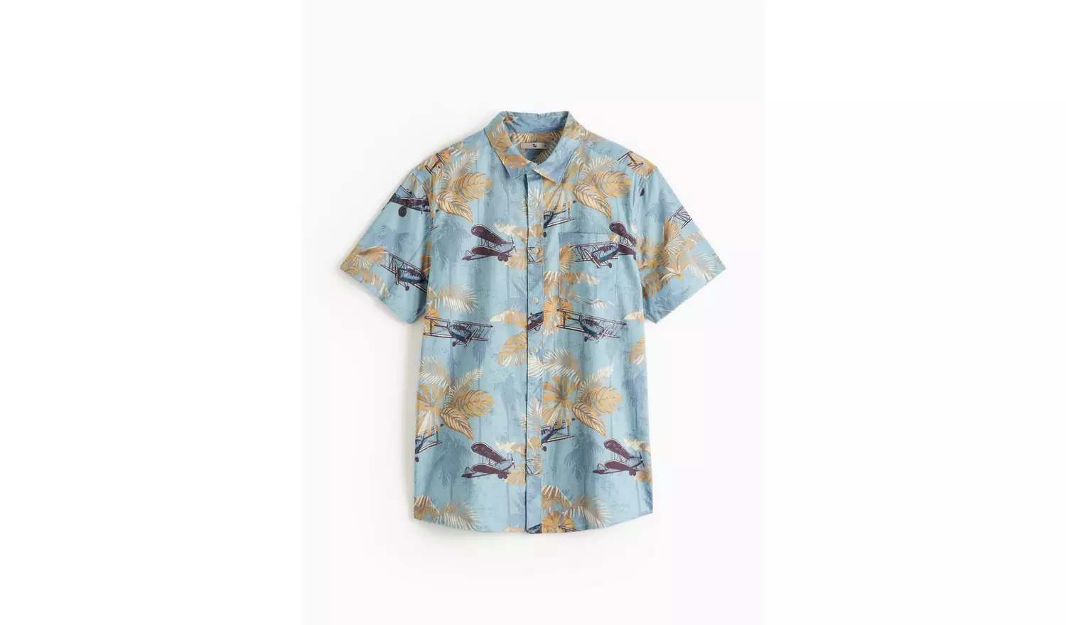 Blue Aeroplane Palm Printed Slub Shirt XXL
